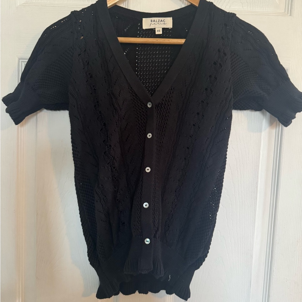 Balzac Paris Black Knit Short Sleeve Top Size XS